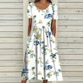 thumbnail image 1 of AMERTEER Robes Midi pour Femmes Été Décontractées Amples Bohèmes à Imprimé Floral Col Ras du Cou Manches Courtes Longueur Genou Robe Froncée avec Poches, 1 of 5