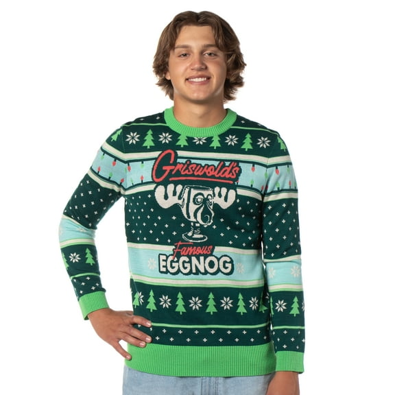 National Lampoon's Christmas Vacation Men's Marty Moose Eggnog Glass Cup Funny Ugly Christmas Sweater