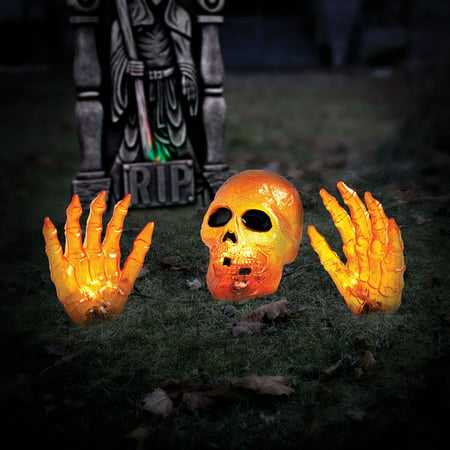 2′ Orange Skull with Hand Halloween Prop Halloween Decoration