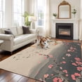thumbnail image 2 of Chinese Ink Painting Area Rugs 8'x10', Washable Small Throw Rugs for Living Room Patio, Pink Peach Blossom Branches Indoor Outdoor Rug Non-Slip Low Pile Carpet Runner Reversible Floor Mats, 2 of 8