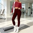 thumbnail image 5 of Xdegoge 3 Piece Sets for Women Long Sleeve Off Shoulder Top ,Sports Bra and High Waisted Tummy Control Leggings Outfits Athletic Yoga Gym Tracksuits, 5 of 7