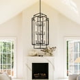 thumbnail image 3 of 12 Light Chandelier,Black Lantern Light Fixtures with Farmhouse Metal Cage Adjustable Height Rustic Geometric Hanging Light E12 Base for Kitchen Island,Entryway,Indoor, 3 of 9