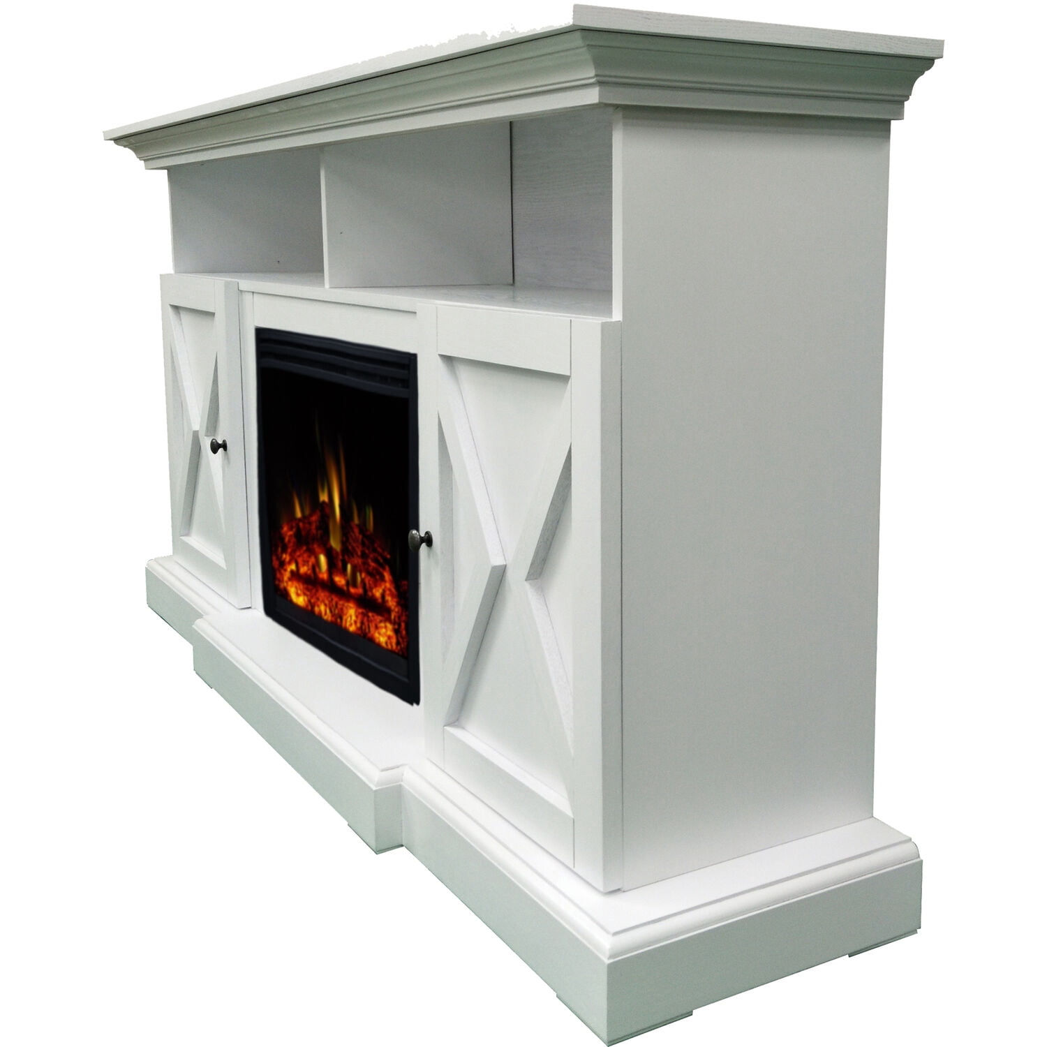 Cambridge 62-in. Summit Farmhouse Style Electric Fireplace Mantel with Deep Log Insert, White