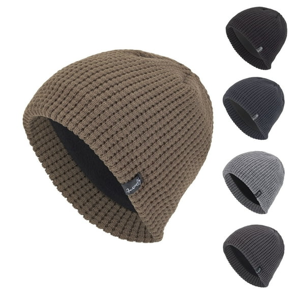 QLEICOM Beanie for Men,Mens Hats,Men Short Cuff Knit Beanie with Plush Fleece Lining for Superior Warmth In Cold Weather Conditions Thick Skull Cap Ideal for Outdoor Winter Activities Khaki