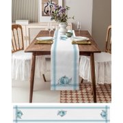 Fall Thanksgiving Table Runner Pumpkin Leaf Branch Runners for Dining Tables Teal Stripes Autumn Dinner Runner Kitchen Parties Decor 13 x 36