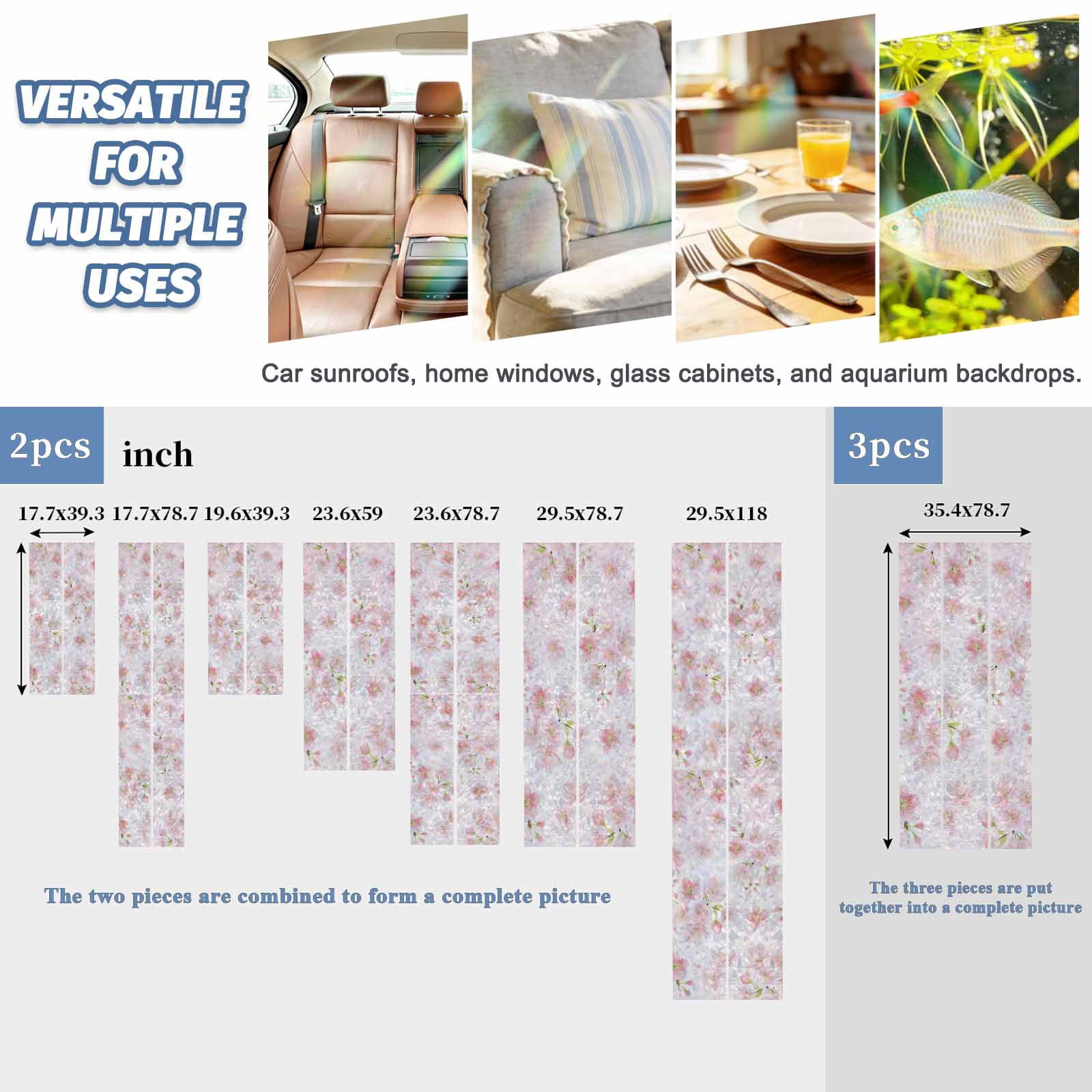 Pink Floral Window Privacy Film Stain Glass,Reusable Decorative Rainbow Window Film,Modern Farmhouse Aesthetic Shabby Chic Flower Static Cling Sun Blocking Stickers Decals Covers 23.6" x 59" (2pcs)