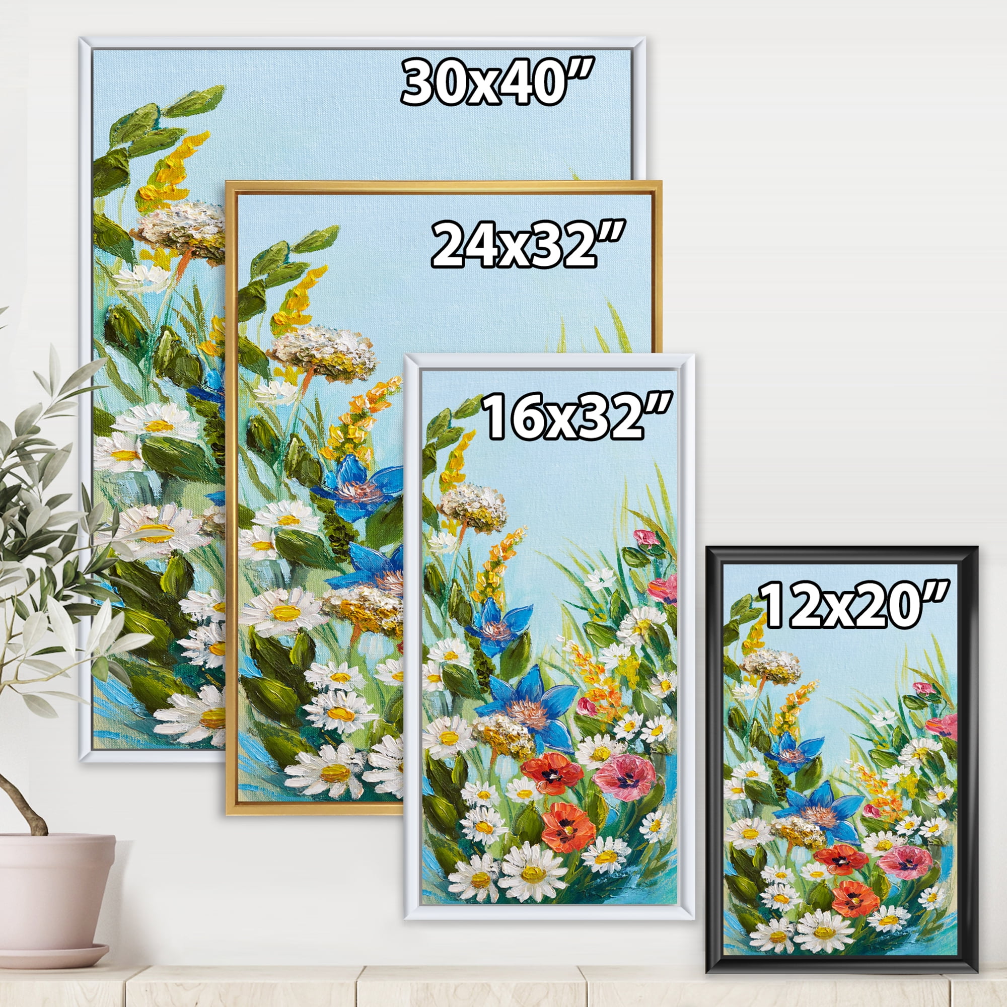 Designart 'Still Life Of Colorful Wildflowers With Leaves I' Traditional Framed Canvas Wall Art Print