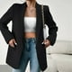 thumbnail image 5 of Abrigo Blazer informal para mujer Chaqueta de cuello de solapa de color sólido Chaquetas de oficina de trabajo elegantes Cgtredaw Negro M para Mujer, 5 of 6
