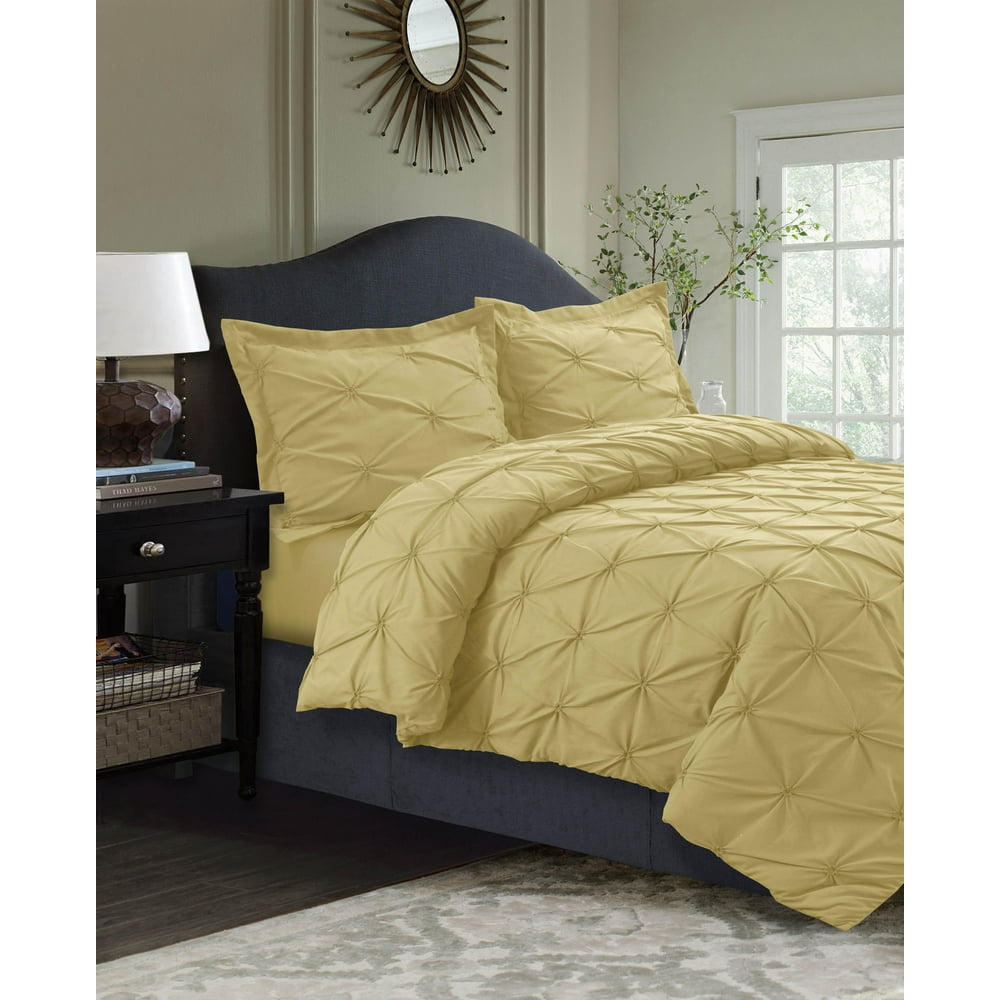 Sydney Pintuck Oversized Duvet Cover Set King Gold