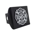 thumbnail image 1 of AMG Auto Emblems Support Firefighters Metal Emblem (Chrome & Black) on Black Metal Hitch Cover Fire, 1 of 3