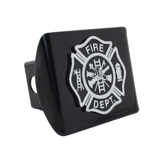 AMG Emblèmes Auto Support Pompiers Emblème en Métal (Chrome & Noir) sur Couverture d'Attelage en Métal Noir
