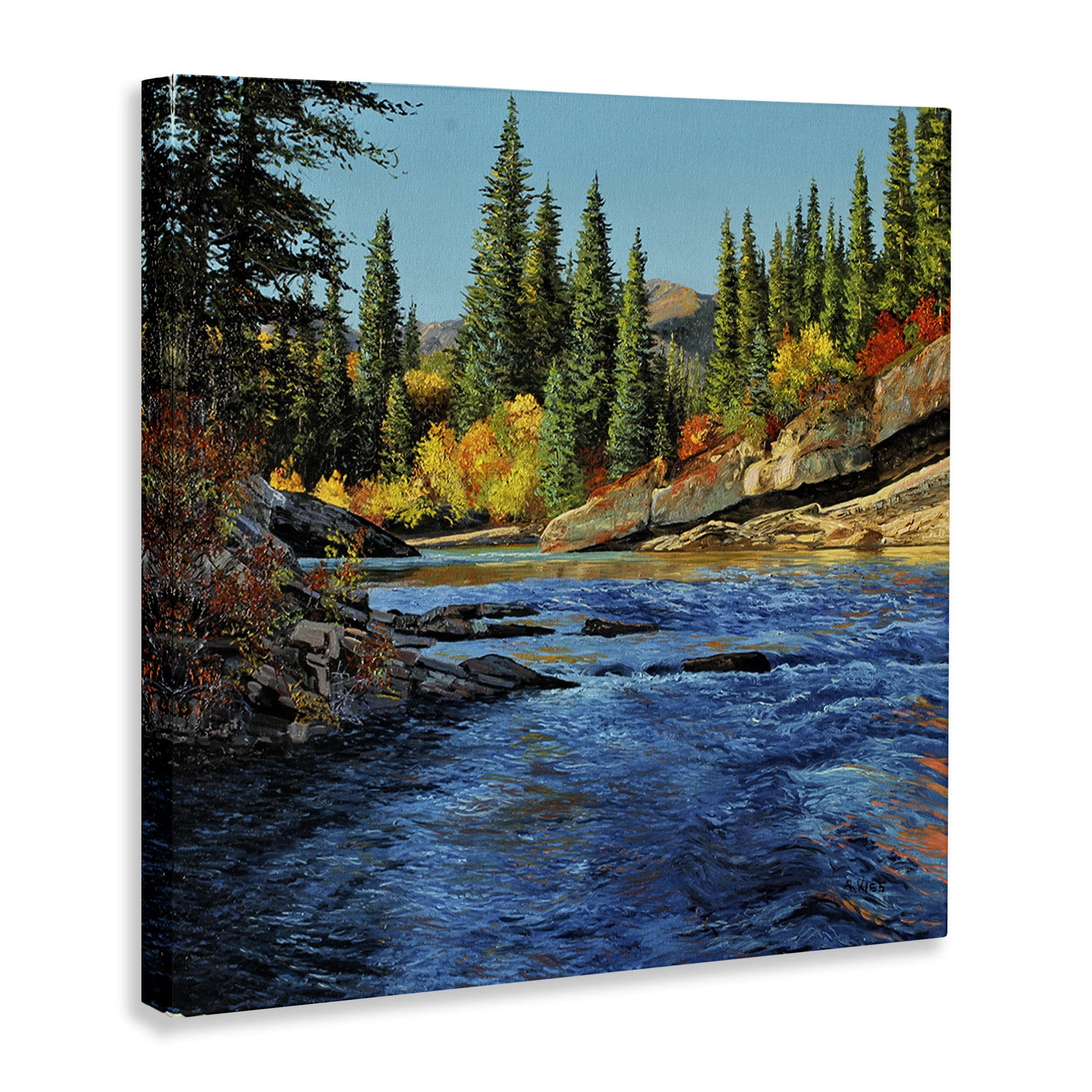 Stupell Industries Morning Rushing River Landscape & Nature Painting Wrapped Canvas Art Print Wall Art, 24 x 24