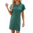thumbnail image 3 of Robe T-Shirt d'Été pour Femmes, Décontractée, Manches Cap, Col Rond, Coupe Ample, Mini, Vert Encre, TG, 3 of 10