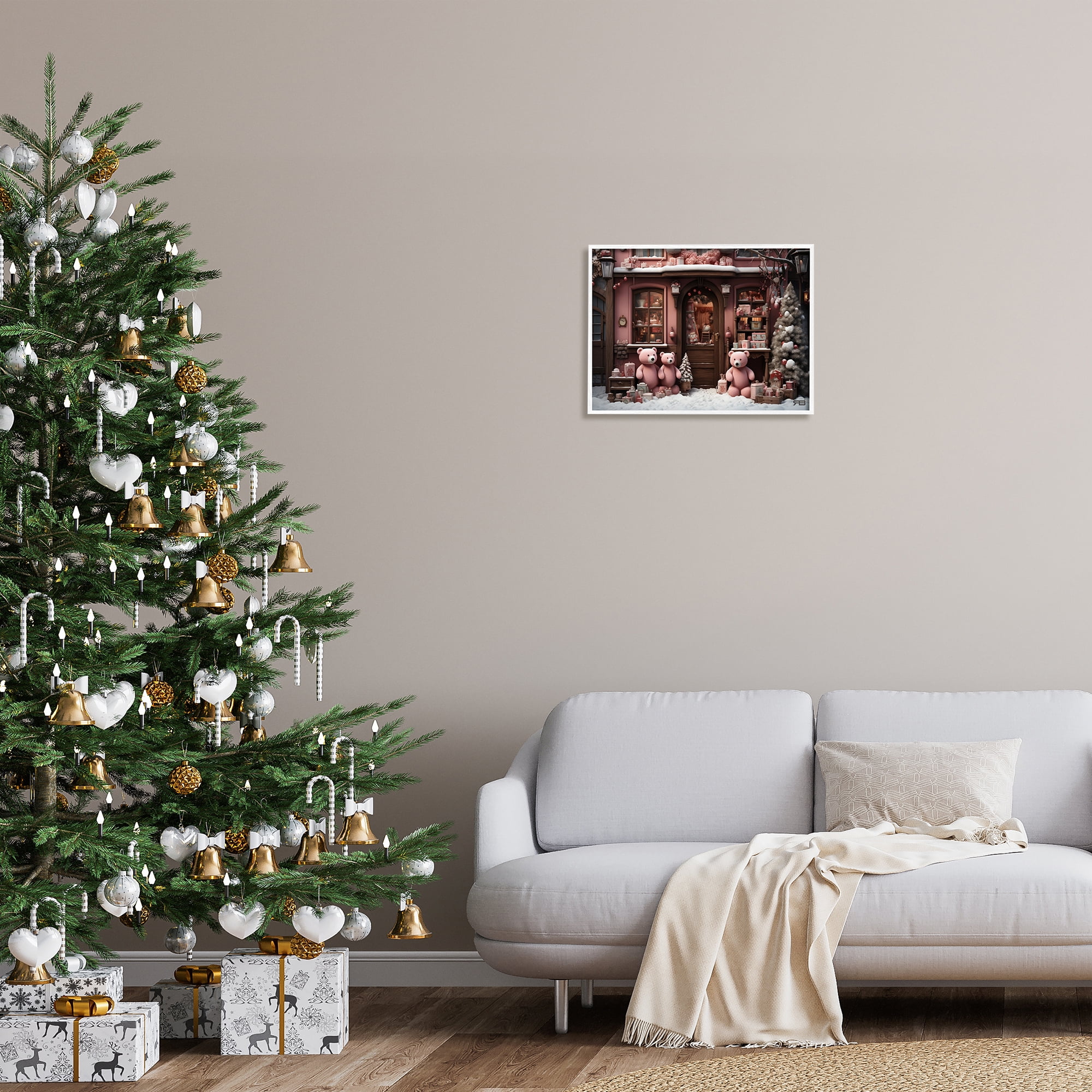 Stupell Industries Christmas Shop with Bears Holiday Painting White Framed Art Print Wall Art, 20 x 16