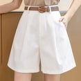 thumbnail image 2 of RYRJJ Bermuda Shorts for Women Dressy Casual Summer High Waist Pleated Wide Leg Work Trouser Shorts with Pockets and Belt(White,L), 2 of 6