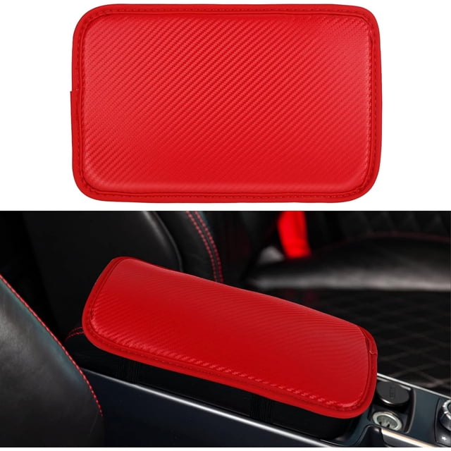 LAICAIW Car Center Console Pad, Universal Waterproof Car Armrest Seat Box Cover, Car Interior Accessories, Carbon Fiber PU Leather Auto Armrest Cover Protector for Most Vehicle, SUV, Truck, Car (Red