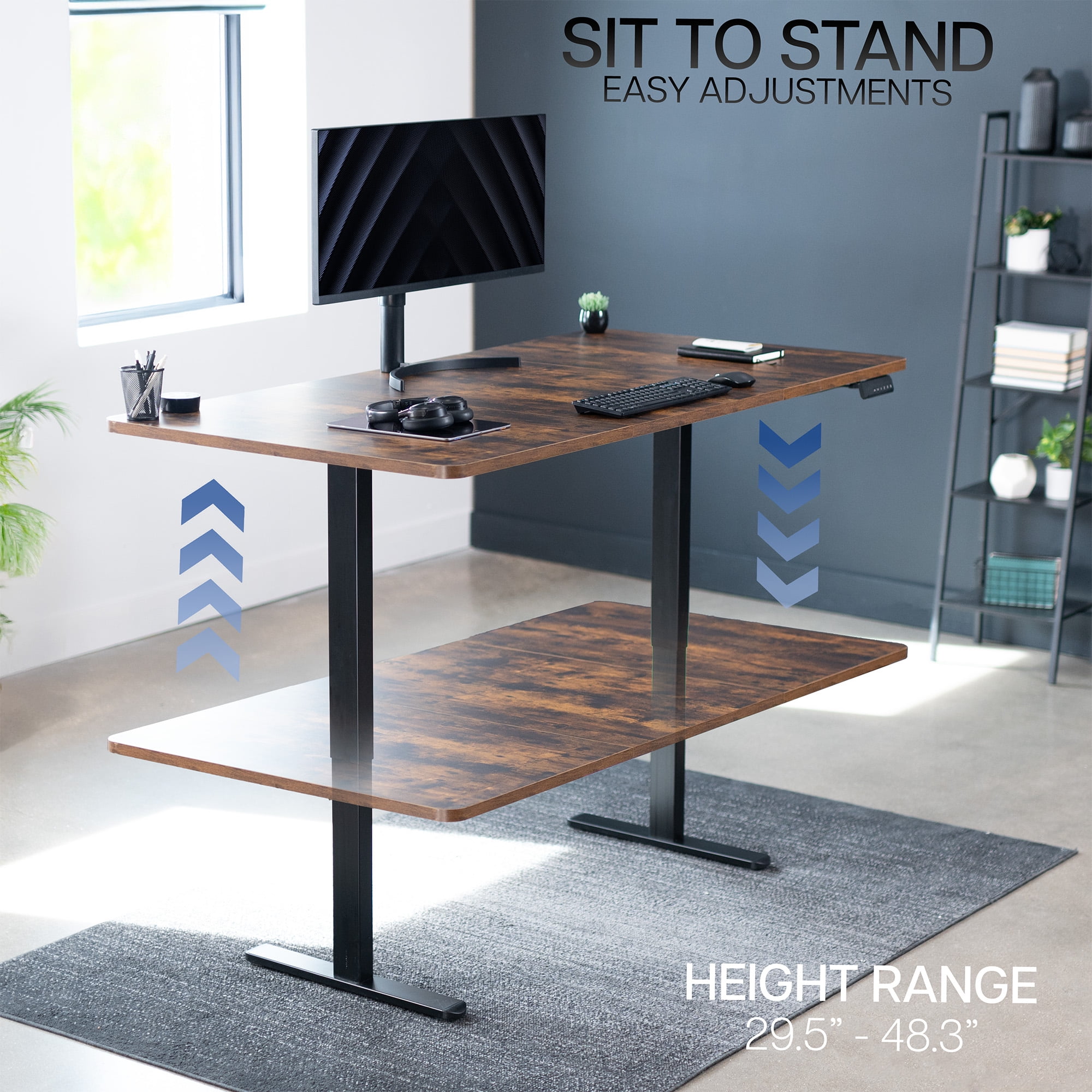VIVO Electric Dual Motor 71” x 36” Standing Desk, Vintage Brown Top, Black Frame