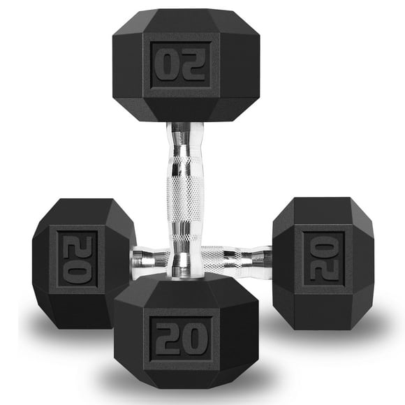 Balelinko Hex Dumbbells Free Weights Set with Metal Handles Rubber Encased Solid Cast Iron Hex Dumbbell in Pair, 20 LBS
