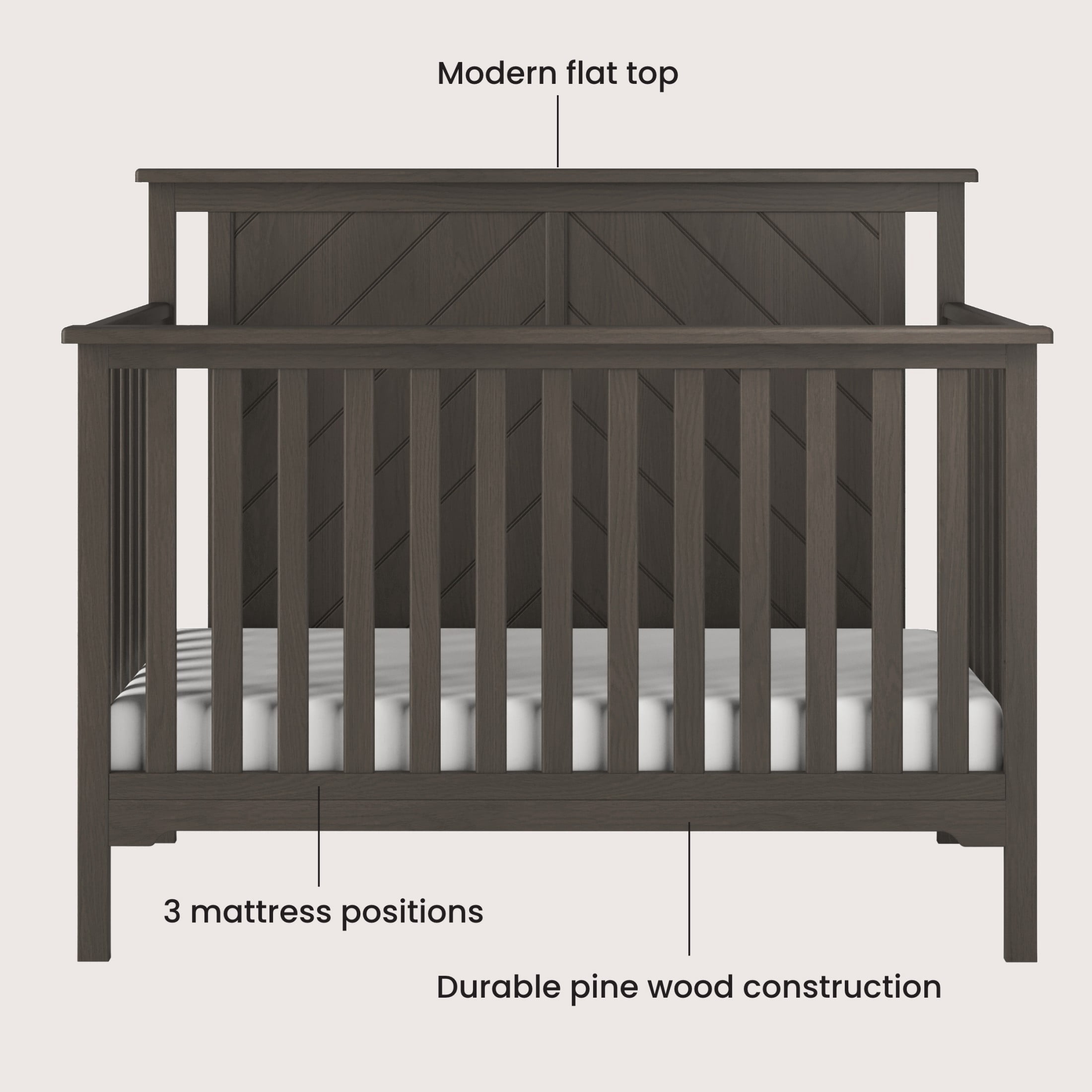 Child Craft Hampton Flat Top Crib and Changing Table Nursery Set, 4-in-1 Convertible, Dapper Gray, 2-Piece