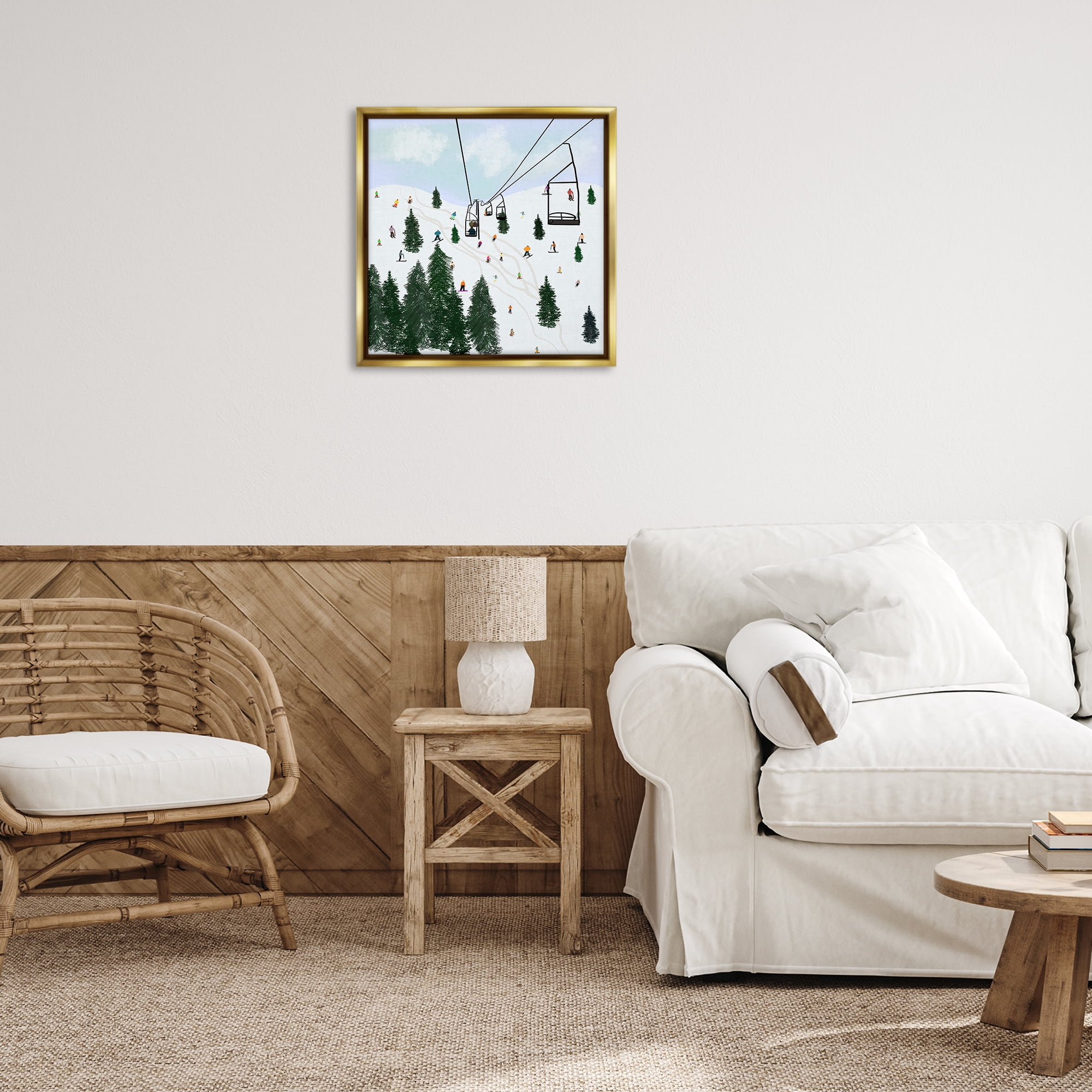 Stupell Industries Ski Lift & Slopes Landscape & Nature Painting Gold Floater Framed Canvas Art Print Wall Art, 25 x 25