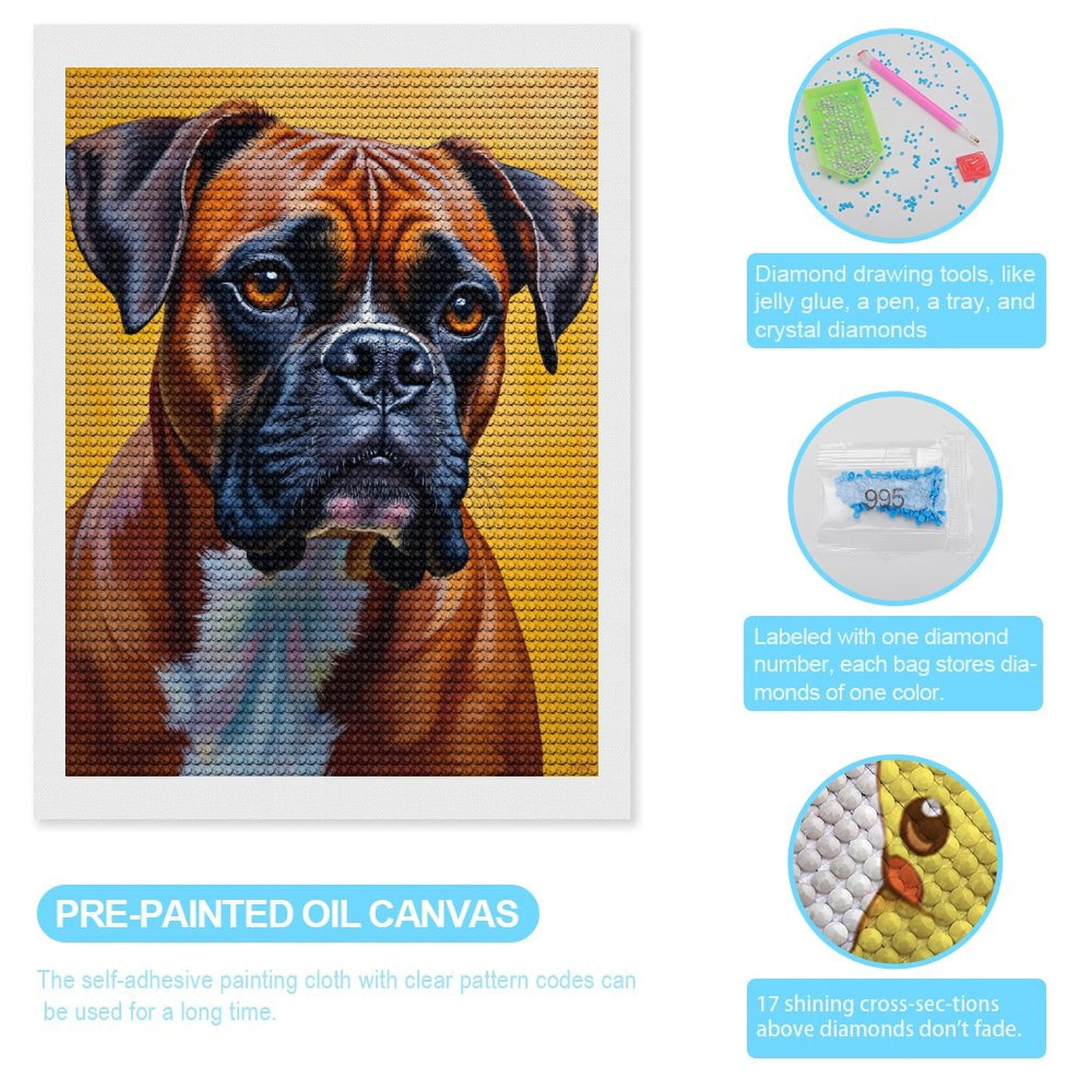 Diamond Art Kits for Adults - Boxer Dog Portrait Vibrant Art 5d Diamond Painting for Adults, Diamond Art for Adults Beginners, Frameless Diamond Painting Kits for Adults for Home Wall Decor