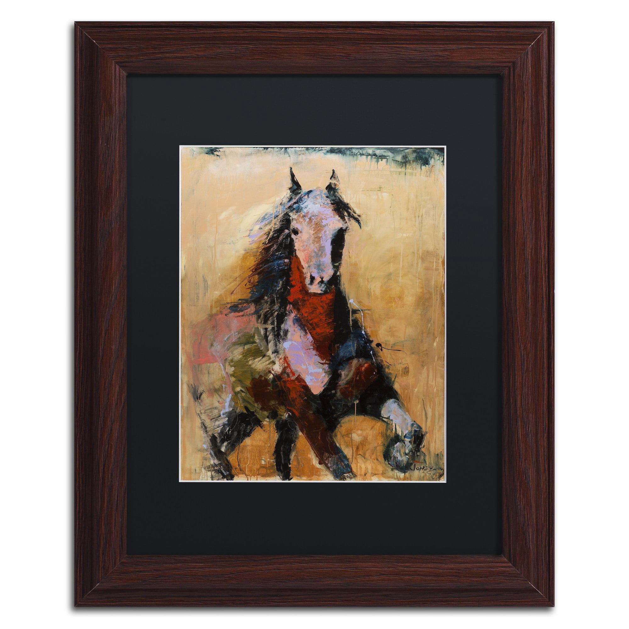Trademark Fine Art "Golden Horse" Canvas Art by Joarez, Black Matte, Wood Frame