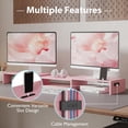 thumbnail image 6 of BONTEC Dual Monitor Stand Riser with Smartphone Holder, Adjustable Length & Swivel Angle, Ergonomic Wooden Desktop Organizer for PC Monitor, Laptop, Printer, Large Storage, Pink, 6 of 8