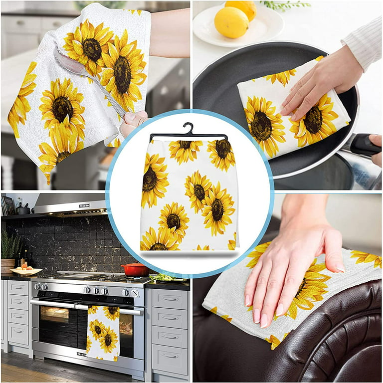 Hand Towels, Sunflower Kitchen Dish Towels Set, Yellow And White