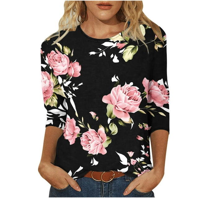 Birdeem Blouse Mode Femme Manches 3/4 Col Rond Imprimé Ample