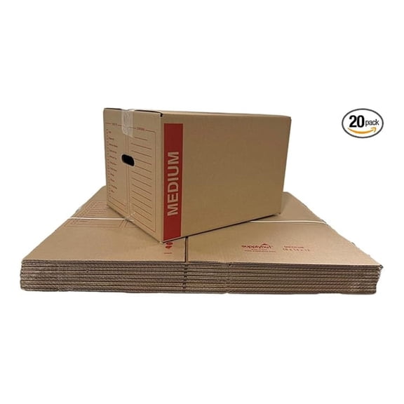 20 - Pack Medium Cardboard Moving Boxes 18x14x12 32 ECT With Handles
