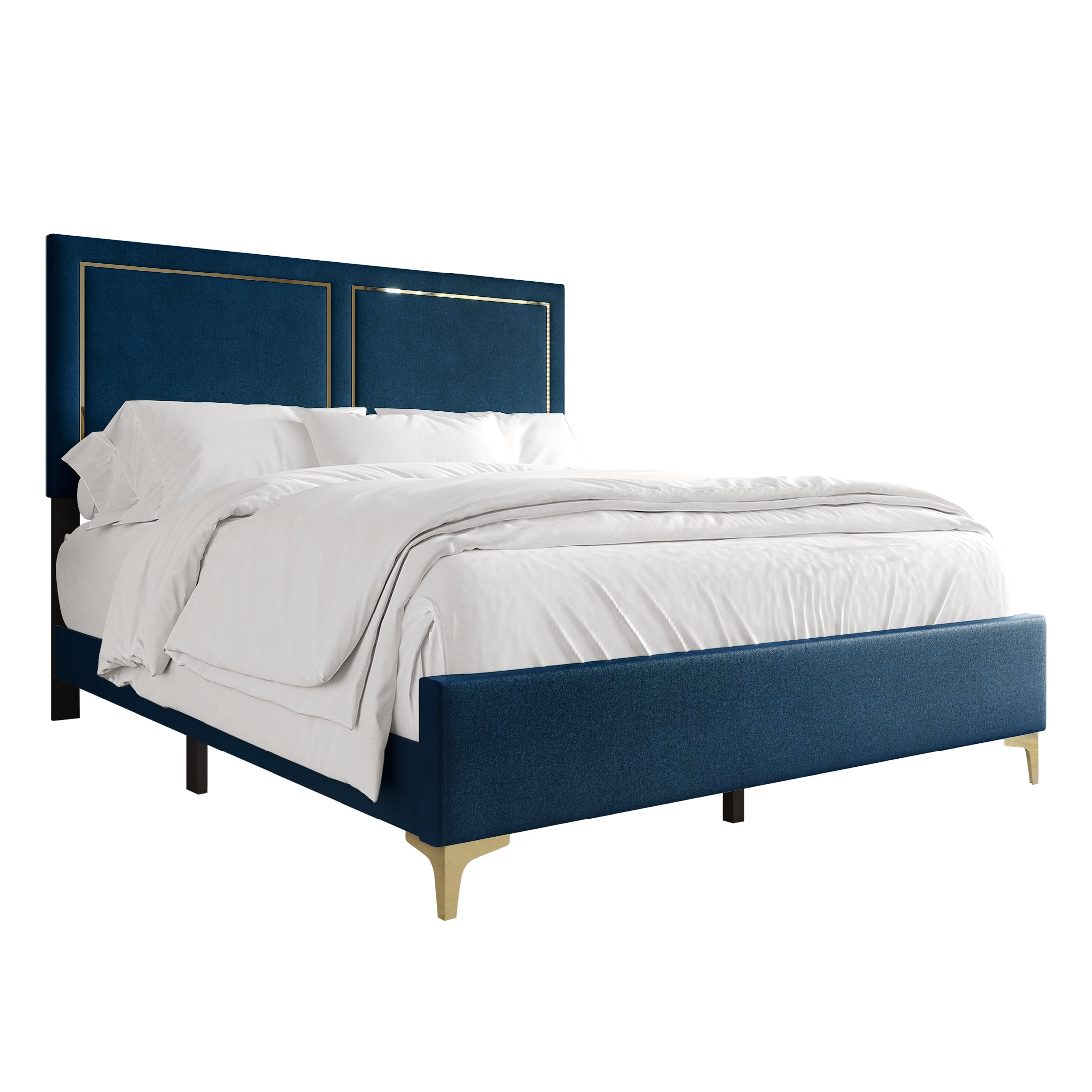 Castle Place Glam Velvet Upholstered Full Bed, Navy Blue