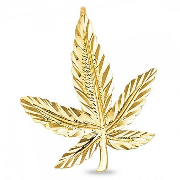 420 Cannabis Pot Charm Solid 14k Yellow Gold Marijuana Leaf Pendant Diamond Cut 25 x 22 mm