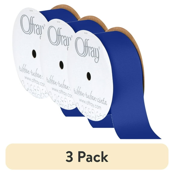 (3 pack) Offray Ribbon, Century Blue 1 1/2 inch Grosgrain Polyester Ribbon, 12 feet