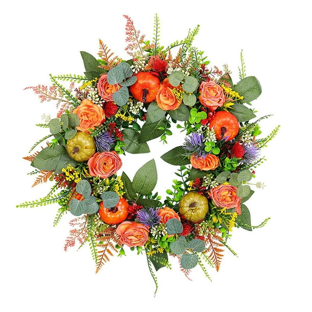 Corona para la puerta principal. Corona floral decorativa para la decoración del hogar y celebraciones estacionales.