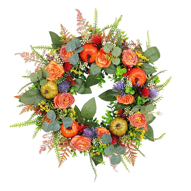 Corona para la puerta principal. Corona floral decorativa para la decoración del hogar y celebraciones estacionales.