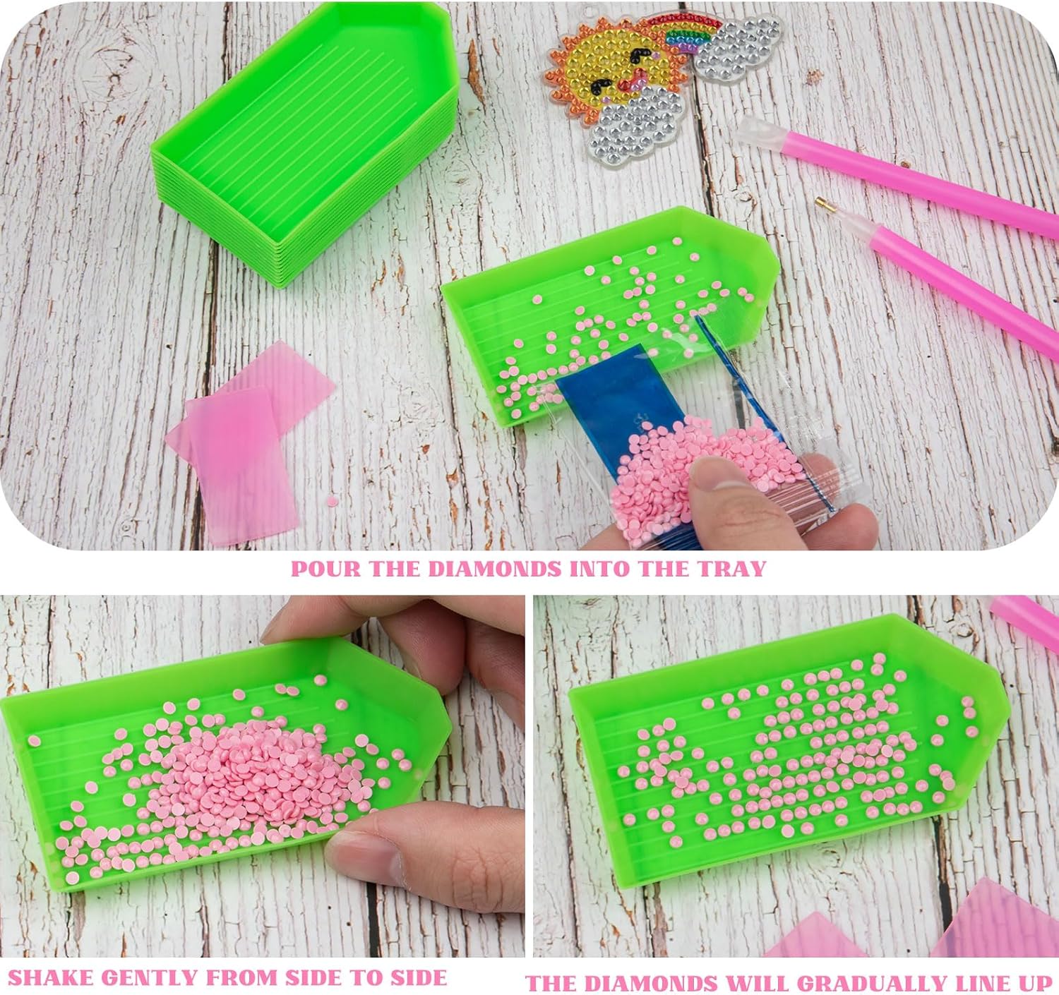 28PCS Plastic Diamond Painting Trays, Bead Sorting Trays, Diamond Painting Accessories and Tools for DIY Crafts(4.72 x 2.26 inches, Green)
