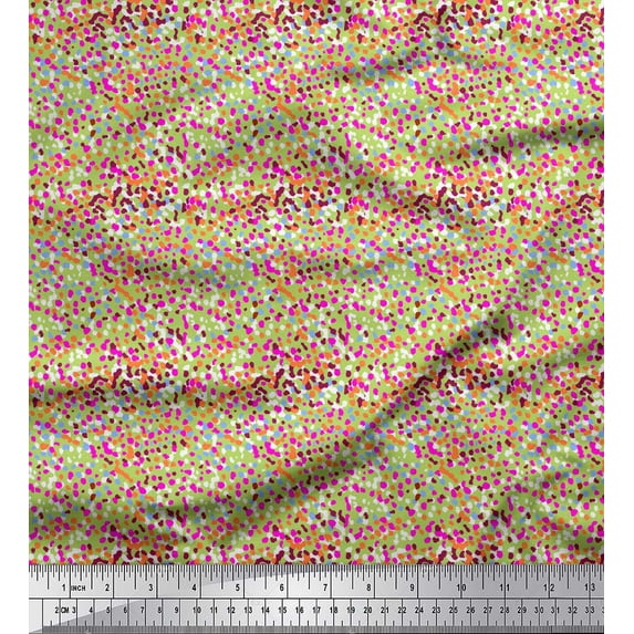 Soimoi Green Japan Crepe Satin Fabric Brush Stroke Abstract Print Fabric by the Yard 42 Inch Wide