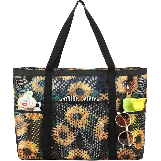 Mesh Beach Bag, Extra Large Beach Tote with Zipper Pocket Pool Bag for Cruise/Swim/Vacation Essentials