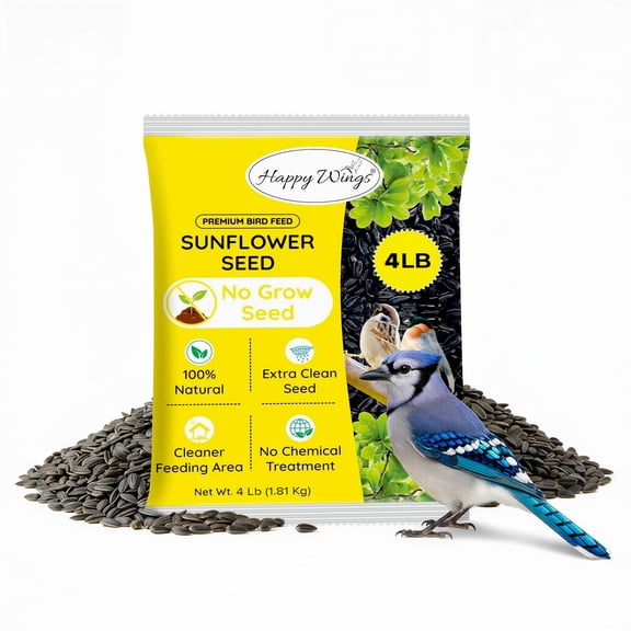 Happy Wings 4lbs No Grow Sunflower Seed Wild Bird Seed -Food for Wild Birds - Dry