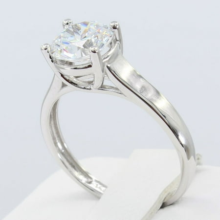 Prong Set Solitaire Ring - 1.50 Ct 14K Real White Gold Round Cut 4 Prong Trellis Set Classic Solitaire Engagement Wedding Bridal Propose Promise Ring