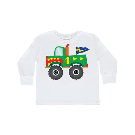 

Inktastic 4th Birthday Monster Truck Gift Toddler Boy Girl Long Sleeve T-Shirt