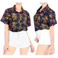 thumbnail image 2 of LA LEELA Women's Casual Beach Blouses Shirt Luau Party Blouse Short Sleeve Button Up Dress Tops Tee Shirts Hawaiian T Shirt for Women M Fall Leaves, Navy Blue, 2 of 5