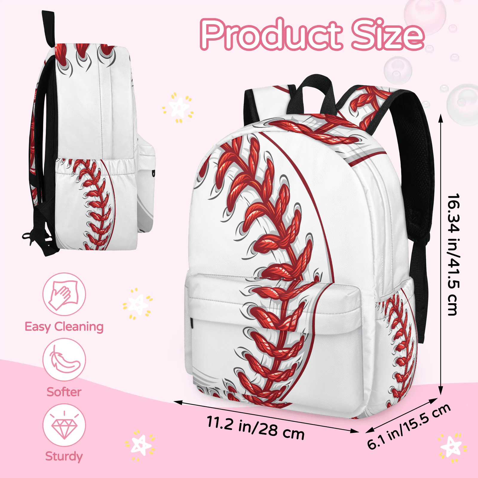 Herdesigns Baseball Backpack for Men Women, Lightweight Laptop Backpack 16.3 Inch Red Ball Sports Casual Daypack for Travel Work Commuter