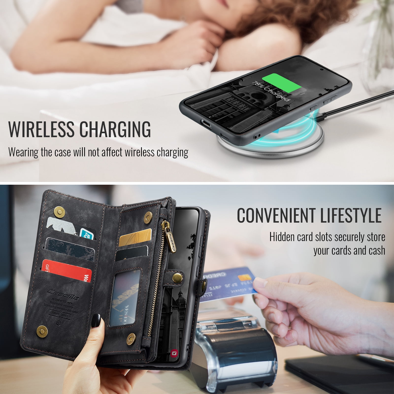 Dteck 2 in 1 Detachable for Samsung Galaxy A16 5G Wallet Case with Card Holder, Shockproof Retro Premium Flip Leather Cover Magnetic Zipper Pocket Phone Cases, Black