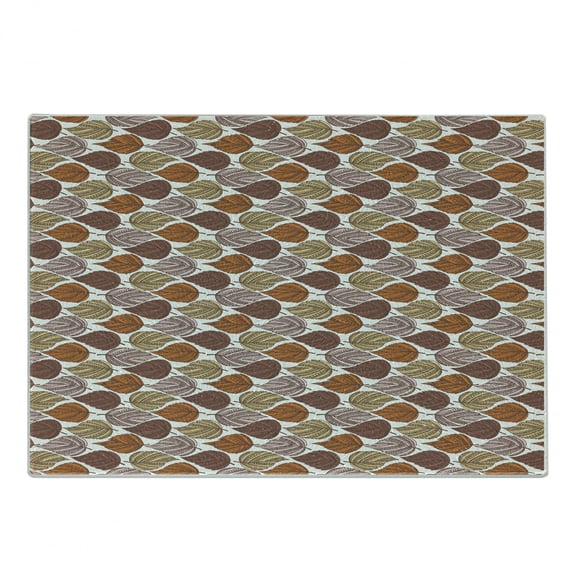Autumn Cutting Board, Continuous Pattern of Zentangle Style Ornamental Leaves in Pastel Tones, Decorative Tempered Glass Cutting and Serving Board, in 3 Sizes, by Ambesonne