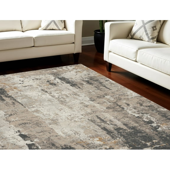 HomeRoots 551115 8 x 10 ft. Abstract Rectangle Area Rug, Cream, Black & Gray