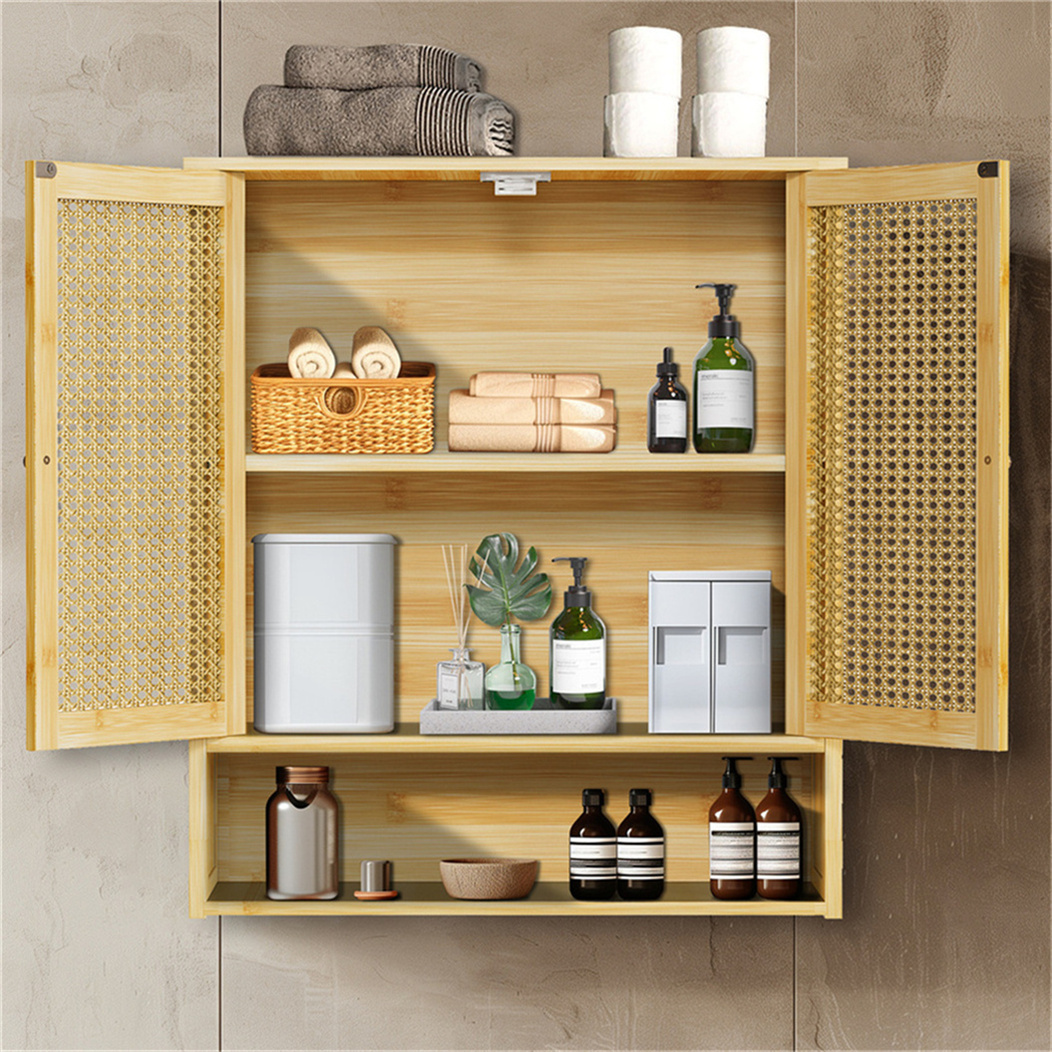 LUVODI Bamboo Bathroom Medicine Cabinet Wall Mounted Rattan Storage Cabinet for Small Spaces Laundry