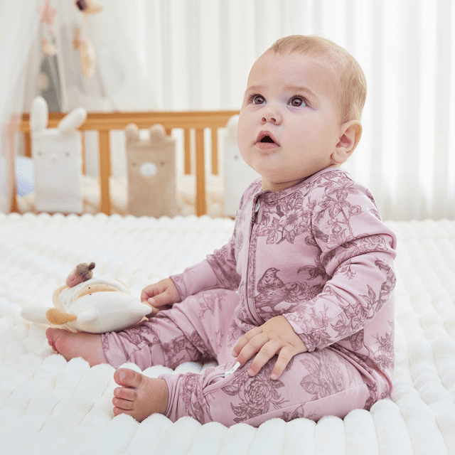 PatPat Baby Boy/Girl Plant Print Zip-up Snug-Fitting Wool Pajamas
