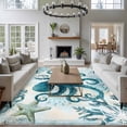 thumbnail image 3 of Turquoise Octopus 5x7 Area Rugs for Living Room, Nautical Retro Ocean Starfish Coral Non Slip Floor Mat Washable Low-Profile Indoor Carpet for Bedroom, Dining Room, Bathroom, 3 of 9