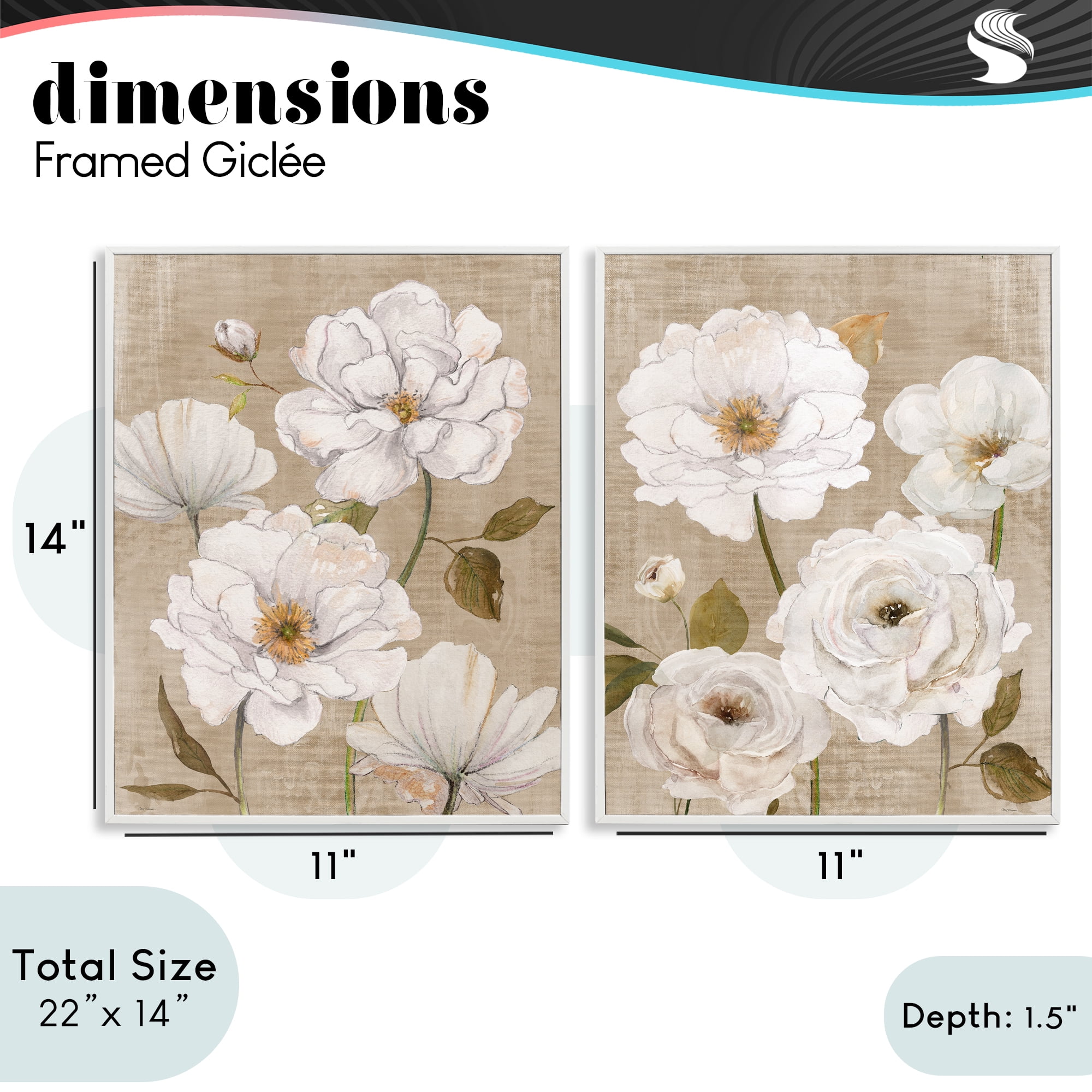 Stupell Industries White Blooms over Neutral 2 Piece White Framed Giclee Art Set, design by Carol Robinson